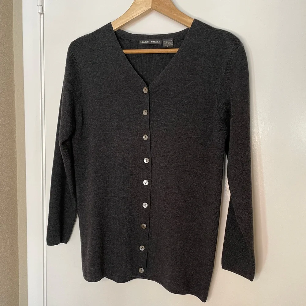 Cardigan Sweater Gray Mark Shale 100% Extra Fine Merino Wool - Picture 1 of 10